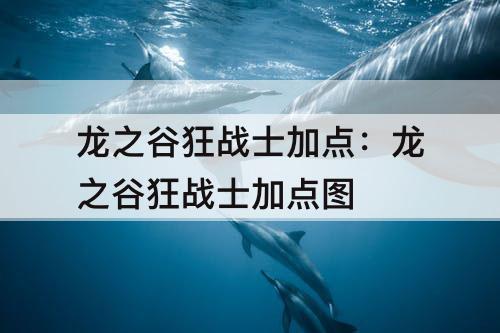 龙之谷狂战士加点：龙之谷狂战士加点攻略