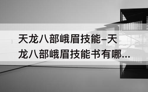 天龙八部峨眉技能-天龙八部峨眉技能书有哪些