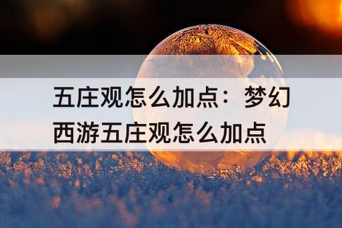 五庄观怎么加点：梦幻西游五庄观怎么加点