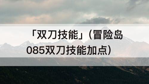 「双刀技能」(冒险岛085双刀技能加点)