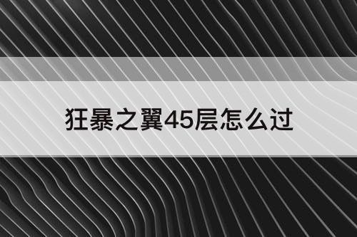 狂暴之翼45层怎么过