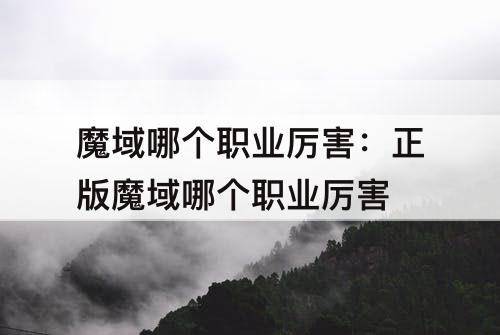 魔域哪个职业厉害：正版魔域哪个职业厉害