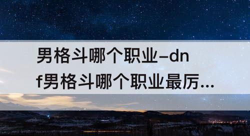男格斗哪个职业-dnf男格斗哪个职业最厉害