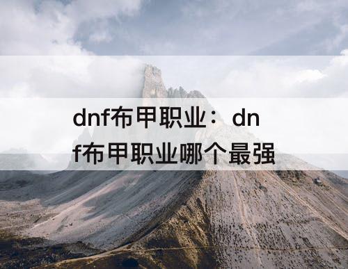 dnf布甲职业：dnf布甲职业哪个最强