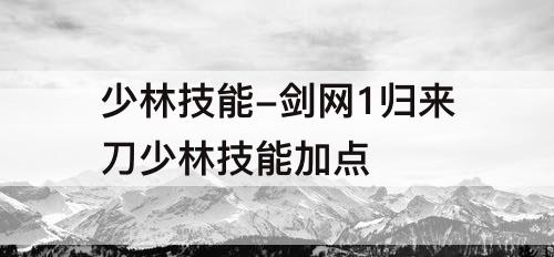 少林技能-剑网1归来刀少林技能加点