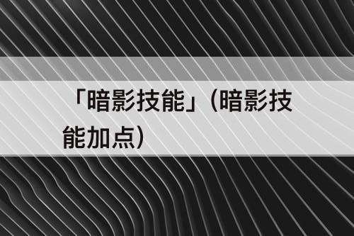 「暗影技能」(暗影技能加点)