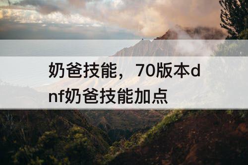 奶爸技能，70版本dnf奶爸技能加点