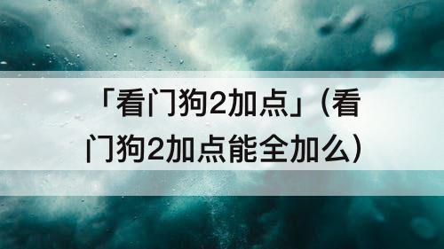 「看门狗2加点」(看门狗2加点能全加么)