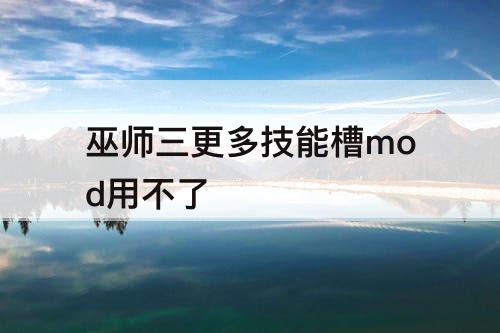 巫师三更多技能槽mod用不了
