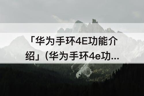 「华为手环4E功能介绍」(华为手环4e功能介绍使用教程)
